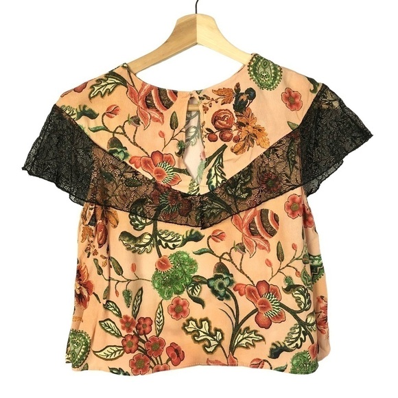 Zara Pink Floral Contrast Short Sleeve Blouse L - Picture 2 of 3